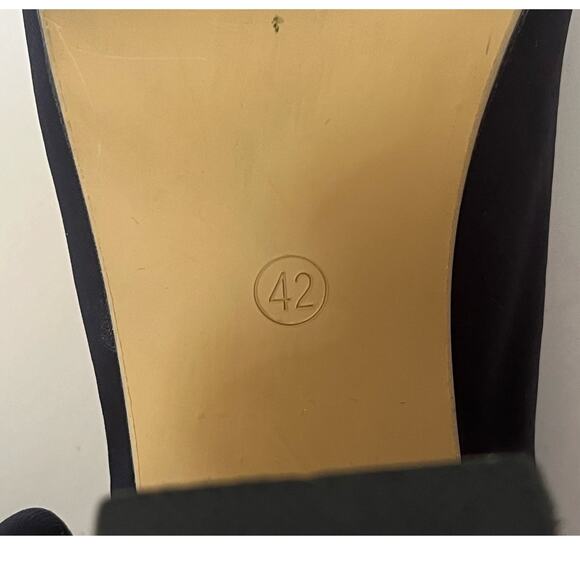 Women's Navy Sock Boot Bootie Peep Toe High Chunky Heel Size 42/ US Size 11 - Picture 6 of 6